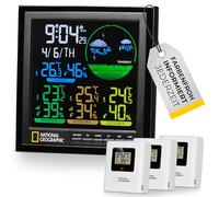 National Geographic 9070700 - Stazione meteorologica con sensore da esterno, schermo VA a colori con 4 intervalli di misurazione per ambienti interni o esterni, nero