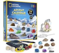 National Geographic JM80000U Bandai Calendario dell'Avvento | Scienza minerale rocciosa e fossile, ragazze e ragazzi con 24 esemplari reali e un kit completo di scavo | Eccellente STEM per bambini