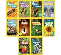 National Geographic Kids 10 Book Set - Pre-Reader & Level 1 : Buzz Bee, Flutter Butterfly, Slither Snake, Hoot Owl, Sleep Bear, Ants, Caterpillar to Butterfly, Seed to Plant, Plants, Animal Tails