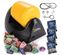 National Geographic Starter Rock Tumbler Kit - Kit completo per lucidare le rocce, bicchiere durevole a prova di perdite, 227 grammi di rocce, grana, 5 chiusure per gioielli