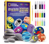 NATIONAL GEOGRAPHIC Kit di Pittura su Pietre Fosforescente - Kit Creativo per Bambini, Decora 15 Sassi con 15 Colori di Vernice & Altro, Attività Artistiche e Manuali