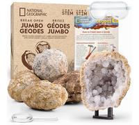 NATIONAL GEOGRAPHIC Kit Geodi Jumbo da Rompere - Regalo Scientifico STEM per Bambini, Rompi i Tuoi Geodi + Occhiali Protettivi & Supporto Espositivo