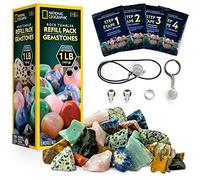 NATIONAL GEOGRAPHIC Rock Tumbler Refill Kit - Gemstone Mix of 9 varieties including Tiger's Eye, Amethyst and Quartz - Comes with 4 grades of Grit, Jewellery Fastenings and Detailed Learning Guide