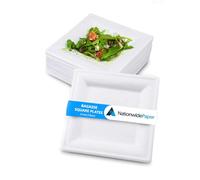 Nationwide Paper - Piatti di carta quadrati in bagassa, ecologici, bianchi, compostabili, 15 cm, 15 cm