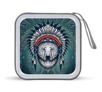 Native America Wolf Funny CD Case Holder Organizer 40 Capacità DVD Collection Storage Bag Portafoglio per Auto Casa Viaggio