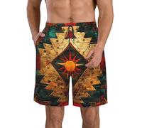 Native American Aztec Tribes Geometric Uomo Pantaloncini con Tasche Costume Uomo Mare Traspirante Calzoncini per Vacanze Surf Spiaggia L