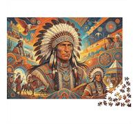 Native American Chief Puzzle 1000 Pezzi Riciclato Material Tribal Art Style Adult Jigsaws Developing Boy & Girl‘s Intelligence Parent Child Game Activity 38x26cm/1000 Pezzi