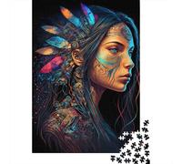 Native American Donna Puzzle da Pezzi Vibrant Headdress 1000 Pezzi Carta Riciclata Per Donne, Regali Per Uomini Puzzle da Pezzi Gioco Educativo Per Rilassarsi 52x38cm/1000pcs
