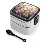 Native American Dream Catcher Bento Box per adulti impilabile a 2 strati contenitori riutilizzabili a tenuta stagna contenitori per il pranzo per adulti da viaggio 935,5 g Lunchbox con cucchiaio