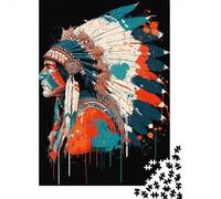 Native American Headdress Art Print Puzzle Impossibili 1000 Pezzi Decorazione Per La Casa. Rilassamento E Intelligence Per Adulti E Bambini Da 12 Anni 38x26cm/1000pcs