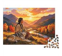 Native American Puzzle per Adulti 1000 Pezzi Recyclable Paper Autumn Mountain Puzzle Gioco Educativo Challenge Ideal for Family And Friends Gifts 52x38cm/1000pcs