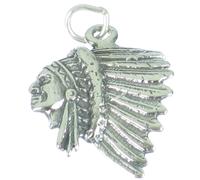 Native American Red Indian Chief ciondolo in argento sterling 2D .925 x1