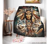 Native American Wolf Tribal Feathers And Wolves Coperta Plaid Confortevole Blanket Morbida Coperta Flanella Per Sedia Invernale Autunnale M