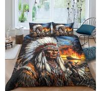 Native chiefcopripiumino microfibra Set di 3 Pezzi stampa 3D con cerniera indian warrior style Set Di Copripiumino con federe per cuscini aiosa for bambini e adolescenti Super king（260x220cm）