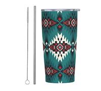 Native Southwest American Indian Aztec Navajo - Bicchiere da caffè in acciaio inox con coperchio e cannuccia da 591 ml, tazza da caffè termica e tazza da tè da viaggio in auto