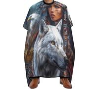 Native U.S. Woman And Wolf Donna Uomo Mantella Taglio Capelli Tutta Lunghezza Mantella Parrucchiere Con Chiusura A Gancio Mantellina Parrucchiere Per Parrucchieri Acconciatura 168X140Cm