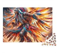 Native Warrior Dance Puzzle 1000 Pezzi Feather Indian in Cartone Riciclato Per Adolescenti Tempo Libero Passare Il Tempo Regalo Set Completo Con Poster 52x38cm/1000pcs