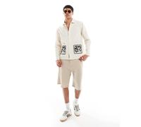 Native Youth - Camicia giacca neutra con colletto ricamato-Neutro 96 CM