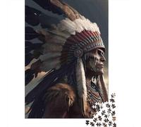 NativeAmerican Puzzle in Pezzi WarriorPortrait 1000 Pezzi Carta Riciclata Per Donne, Regali Per Uomini Puzzle Per Adulti Gioco Educativo E Stimolante 38x26cm/1000pcs