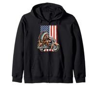 nativi americani guerriero bandiera USA Biker equitazione una moto Felpa con Cappuccio
