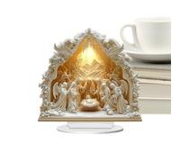 Nativity Figurines - Nativity Scene Indoor, 2d Acrylic Jesus Sign | Christmas Decorations Tabletop Nativitys Scene For Christian Holiday Outdoor Desk Table Shelf Mantel Fireplace Bedroom Living Room