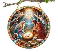 Nativity Scene - Decorazioni per albero nativity - Decorazione per finestra acrilica piatta e rotonda, decorazione religiosa di Natale, per la nascita di Cristo, ornamento per adulti