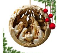 Nativity scene figures hand-painted - detailed in classic | Christian Christmas decoration, 2D acrylic tree pendant for Easter window party holiday church