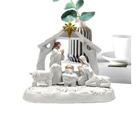 Nativity Scene - Resin Jesus Birth Figurine, Christmas Manger Scene Decoration, Religious Holiday Display for Indoor Home | Nativity Set for Desk Shelf Living Room Bedroom | Farmhouse Christmas Decor