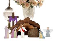 Nativity Scene Set, Religious Desktop Ornaments, Wooden Christian Jesus Tomb Tabletop Nativity Display for Tray, Bookshelf, Bedside, Church, Adult and Family Holiday or Festival Decor, Handcrafted