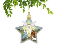 Nativity Tree Ornaments - Star Shape Glass Angel Pattern Jewelry Sun Catcher Decor | Hanging Tree Decoration for Men Women Family Home Door Car Party Garland Branch Branches Christmas Style Accent