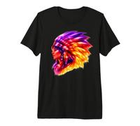 Nativo Americano Indiano Donna con colorato Copricapo Maglietta Premium