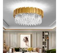 NATLEAD Lampadari Di Cristallo Plafoniere LED Rotondi Lampadari In Acciaio Inossidabile Dorato Plafoniera per Soggiorno Camera da letto Cucina Ufficio (Gold 40cm)