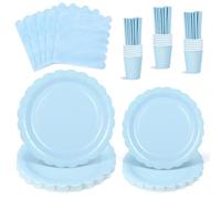 NatNarr Set di 125 stoviglie per feste per 25 ospiti, set di piatti per feste di compleanno, bicchieri, tovaglioli e cannucce di carta per compleanni, matrimoni, baby shower