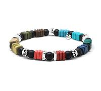 Nato Cuff - Bracciale Teschio Skull in Argento - Perle di ceramica greca artigianale - Perline Onice Pietre semipreziose - Gioielli Uomo o Donna fatti a mano in Francia (Large 19cm)