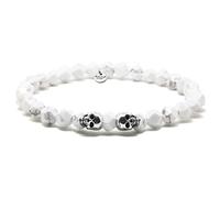Nato Cuff - Bracciale Teschio Skull in Argento - Perline Howlite Pietre semipreziose - Gioielli Uomo o Donna fatti a mano in Francia (Large 19cm)