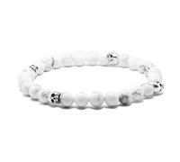 Nato Cuff - Bracciale Teschio Skull in Argento - Perline Howlite Pietre semipreziose - Gioielli Uomo o Donna fatti a mano in Francia (Large 19cm)
