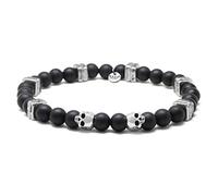 Nato Cuff - Bracciale Teschio Skull in Argento - Perline Onice Pietre semipreziose - Perle di ceramica greca artigianale -Gioielli Uomo o Donna fatti a mano in Francia (Large 19cm)