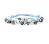 Nato Cuff - Bracciale Wrap 3 Tours Toggle in argento 925 - Pietre naturali - Paracord- Gioiello da uomo o da donna, fatto a mano in Francia, Moyenne, Argento, Larvikite