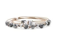 Nato Cuff - Bracciale Wrap 3 Tours Toggle in argento 925 - Pietre naturali - Paracord- Gioiello da uomo o da donna, fatto a mano in Francia, Moyenne, Argento, Larvikite