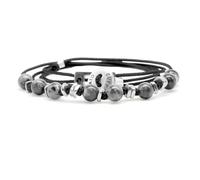 Nato Cuff - Bracciale Wrap 3 Tours Toggle in argento 925 - Pietre naturali - Paracord- Gioiello da uomo o da donna, fatto a mano in Francia, Moyenne, Argento, Larvikite