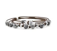 Nato Cuff - Bracciale Wrap 3 Tours Toggle in argento 925 - Pietre naturali - Paracord- Gioiello da uomo o da donna, fatto a mano in Francia, Moyenne, Argento, Larvikite