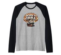 Nato per Grigliare Barbecue Fumatore papà pitmaster Regalo Maglia con Maniche Raglan