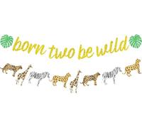 Nato Two Be Wild Banner Gold Glitter Animal Print Cheetah Garland, Jungle Safari Theme Wild Two Second Birthday Party Decorations for Kids