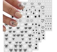 NATOSU 6 fogli adesivi per nail art con fiocco a stella e cuore, decalcomanie, accessori per il design di nail art, slider per unghie autoadesivi, adesivi a stella, decorazioni lucide