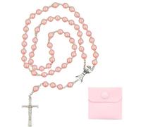 NATOSU Rosario di Comunione con sacchetto regalo in velluto, perle di preghiera a croce di Gesù, regali cattolici cristiani per donne, uomini, ragazze e ragazzi, Rosa, L