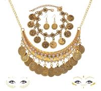 NATOSU Set di 4 Pezzi Set di Gioielli da Indovino, Accessori per Costumi Indiani, Zingari, Gioielli con Monete d'Oro Vintage per Pirati, Vestito da Danza del Ventre, Stile Boho per Donne e Ragazze