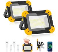 NATPOW 2 pezzi faro led ricaricabile, 5 modalità lampada portatile led ricaricabile, 4000mAh luci con batteria ricaricabile e cavo, IP65 impermeabile faretto da lavoro per campeggio, garage, emergenza