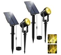 NATPOW Faretti Solari a Led da Esterno, 3000K Luci Solari da Giardino, 2 Modi, Automaticamente Acceso o Spento, Impermeabile IP65 Luci Esterne ad Energia Solare per Cortile, Patio, Alberi,2 Pezzi