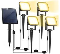NATPOW Faretti Solari a Led da Esterno, 4 en 1 3000K Luci Solari da Giardino, 2 Modi, Automaticamente Acceso o Spento, Impermeabile IP65 Luci Esterne ad Energia Solare per Cortile, Patio, Alberi