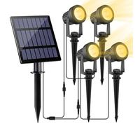 NATPOW Faretti Solari a Led da Esterno, 4 in 1 3000K Luci Solari da Giardino, 2 Modi, Automaticamente Acceso o Spento, Impermeabile IP65 Luci Esterne ad Energia Solare per Cortile, Patio, Alberi